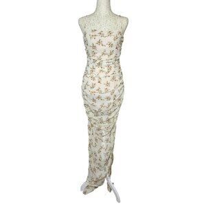 Sabo‎ Skirt Serra Dress Small White Floral Ruched Maxi Gown NWT Party Formal